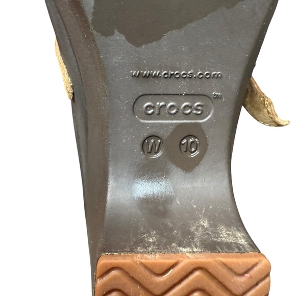 CROCS | Women's Sarah Dark Brown Mules Clogs with Tan Strap | Sz 10 - Picture 8 of 10